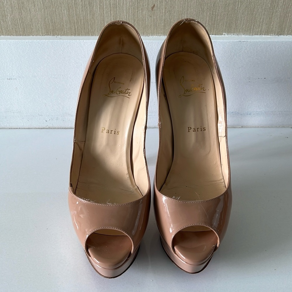 120 mm Platform pumps - Patent calf leather - Nude